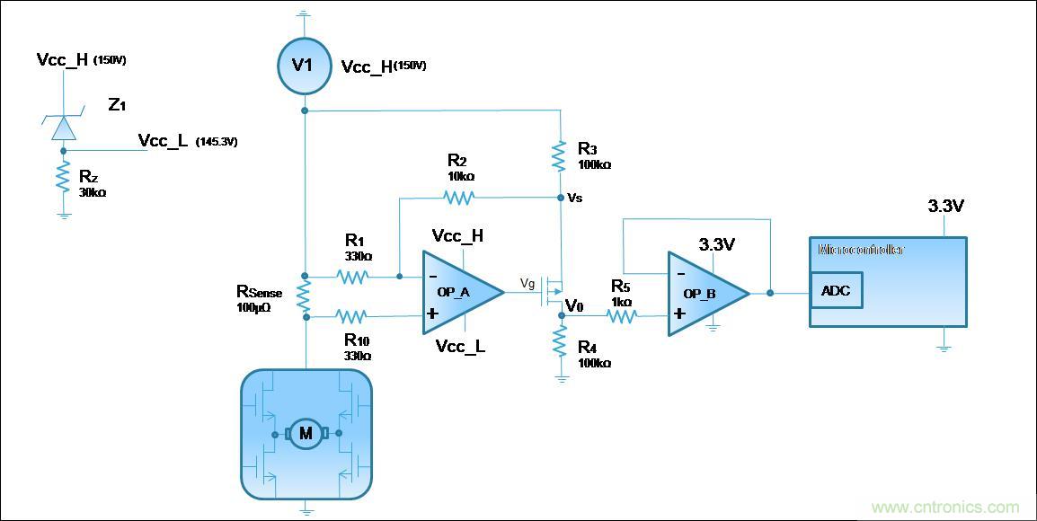 低壓運(yùn)放如何檢測(cè)高壓上橋臂電流?